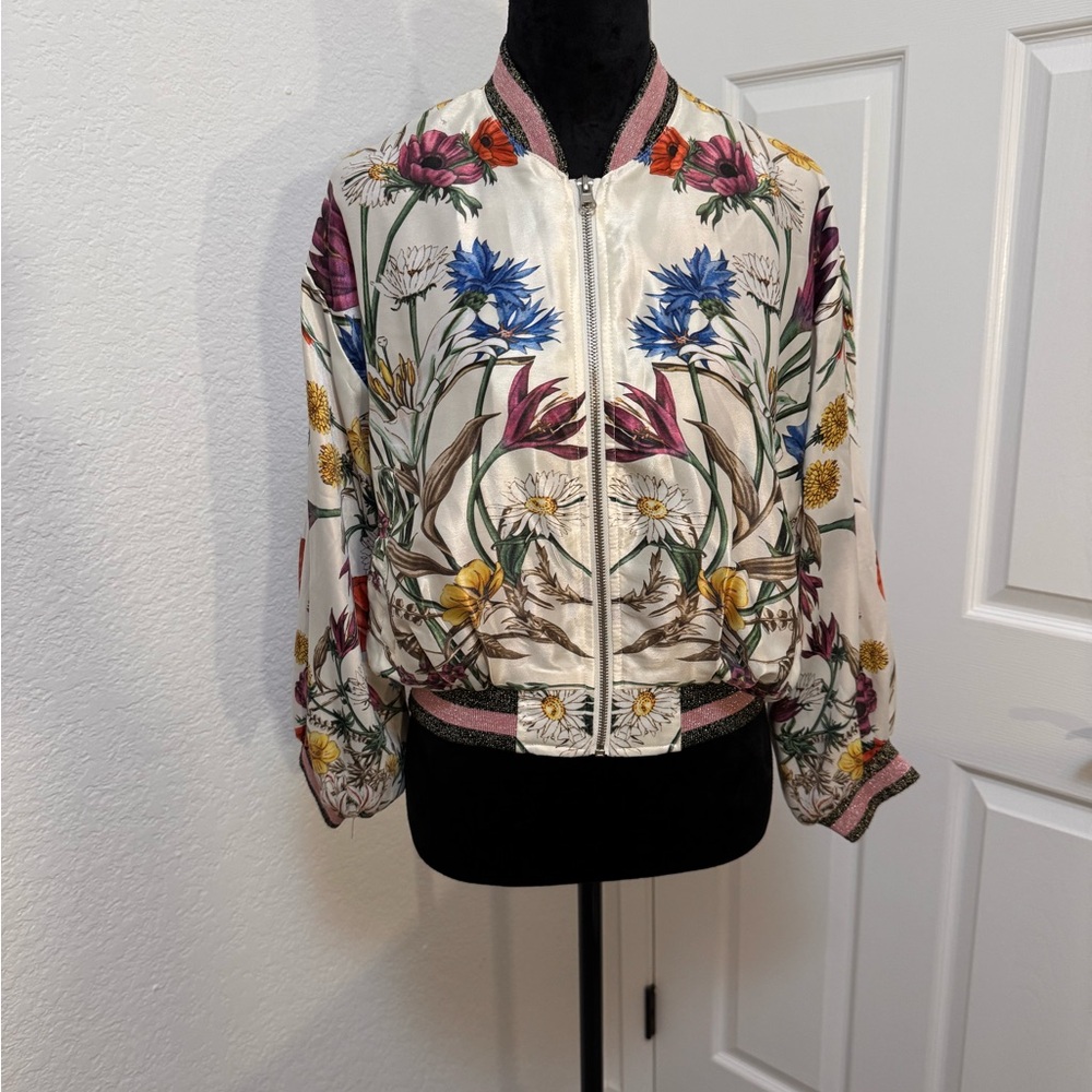 Anthropologie Elevenses Multicolor Floral Bomber Jacket - Small